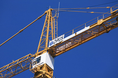 crane with sign reading "Opus"