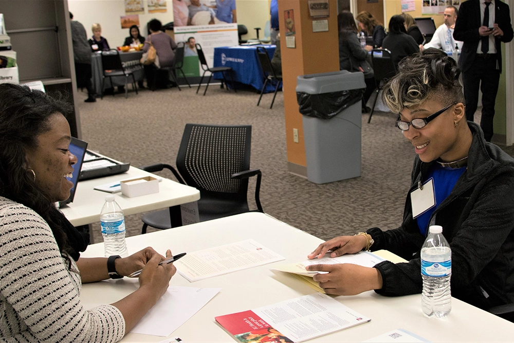 two women participate in a workforce development workshop with Goodwill of Central and Southern Indiana