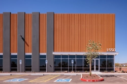 exterior view of an industrial building with a unique design and aesthetic features