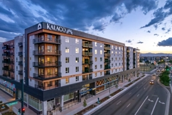 exterior of multifamily building at sunset