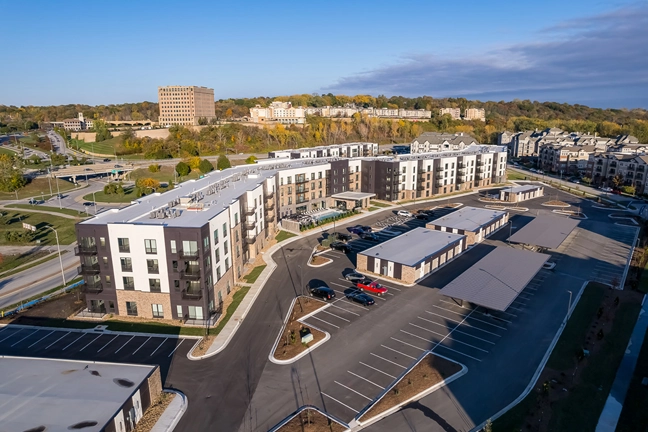 aerial view of apartment building