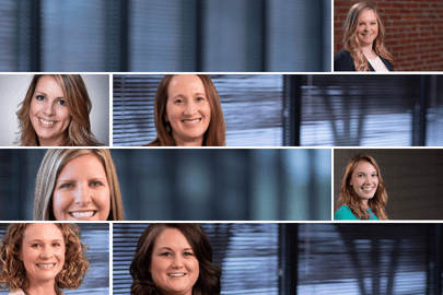 A collage with portraits of smiling women.