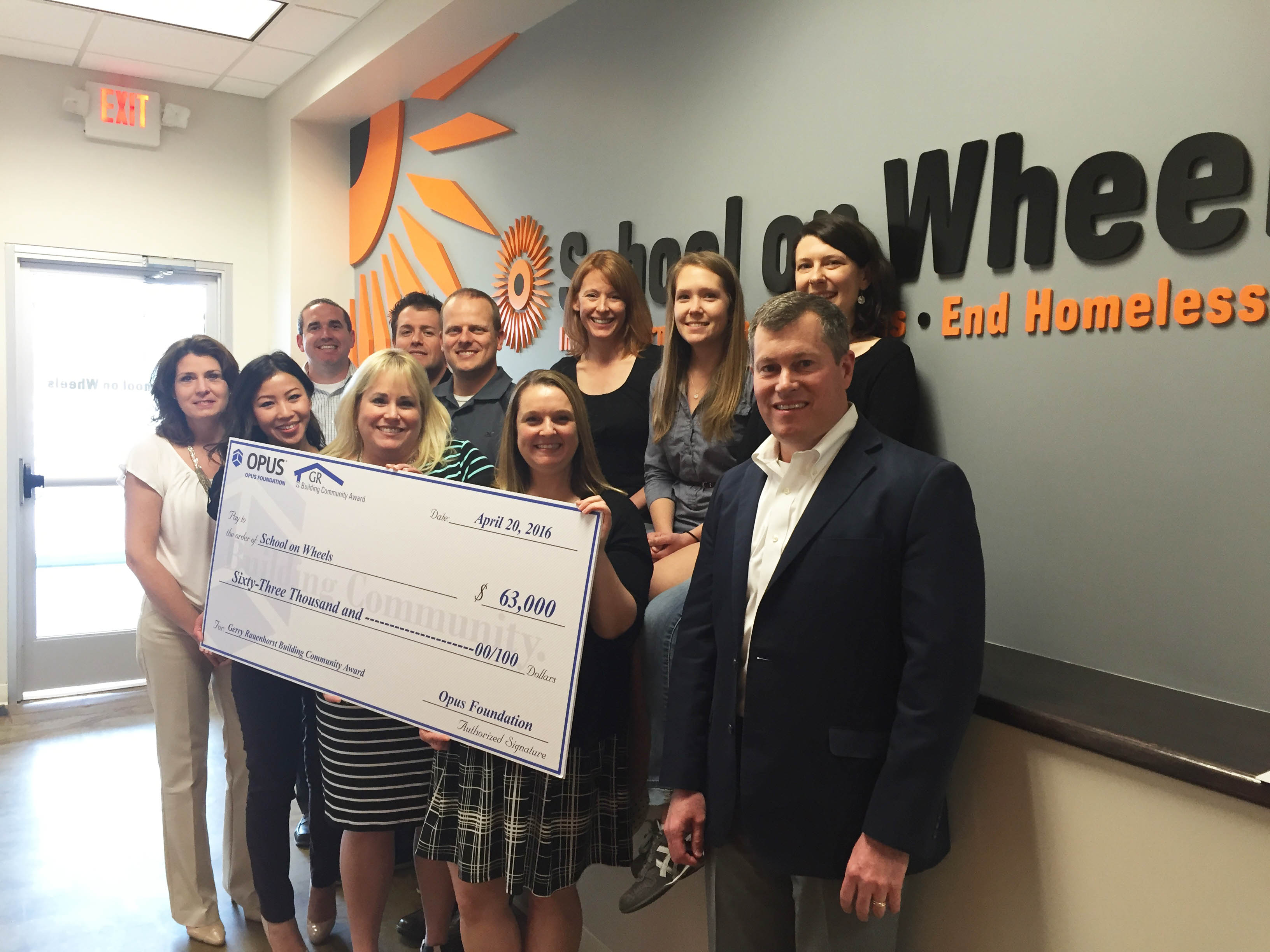 2016 Building Community Award check presentation to Schools on Wheels